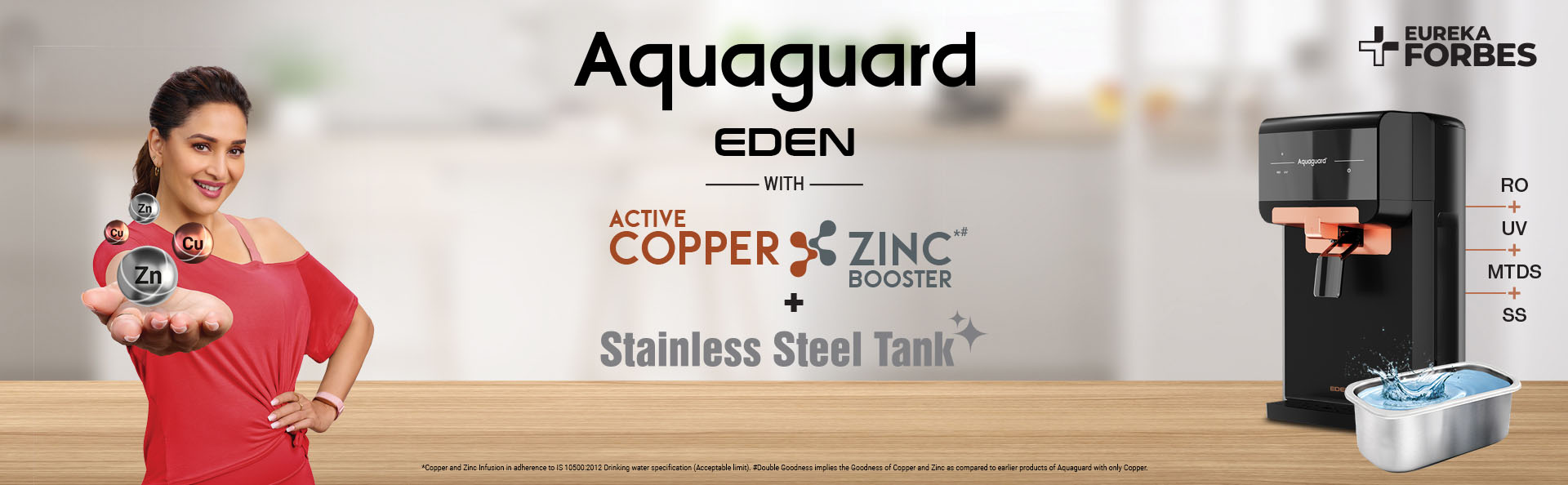 AQUAGUARD WITH ACTIVE COPPER ZINC BOOSTER + STAINLESS STEEL TANK